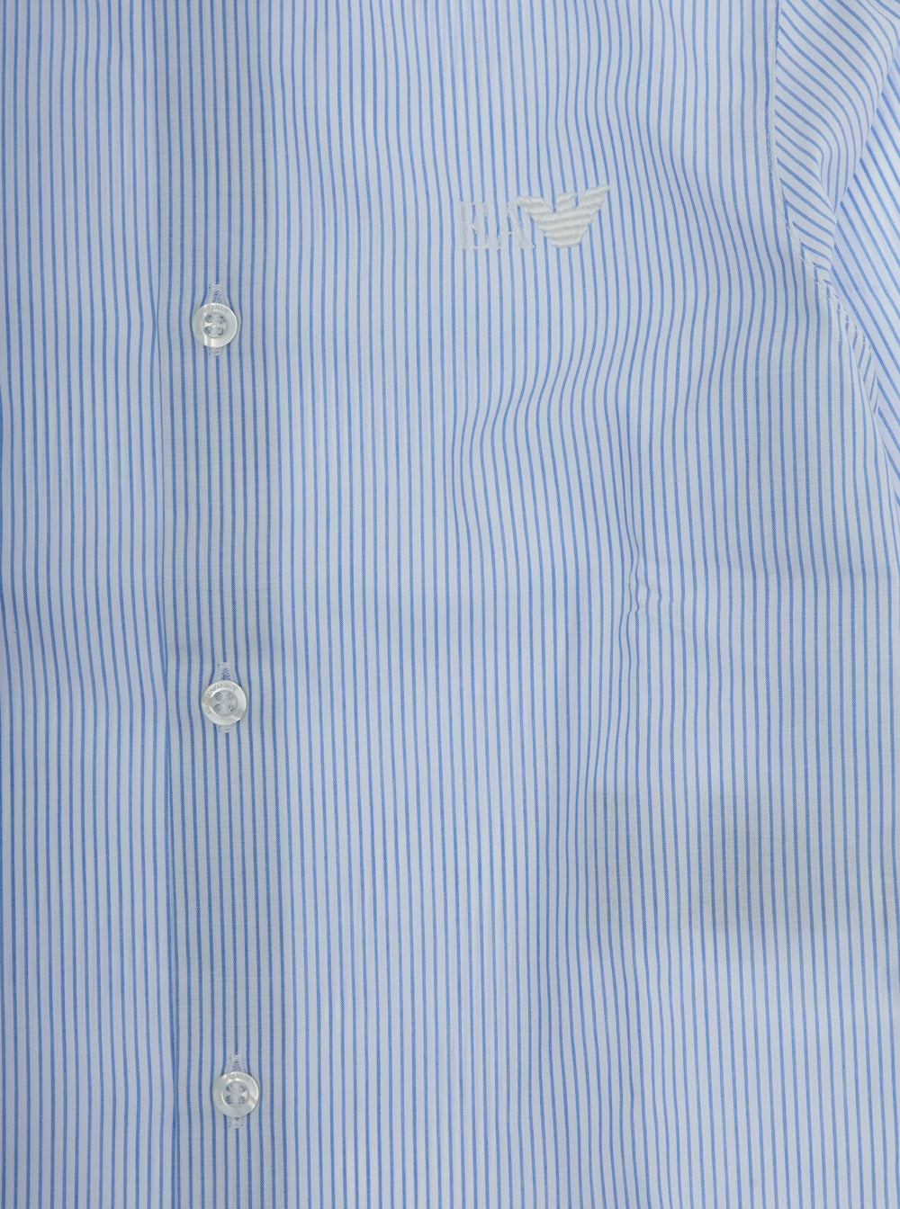Light Blue Shirt With Logo Embroidery On The Front And All-Over Striped Motif Cotton Boy Blouses