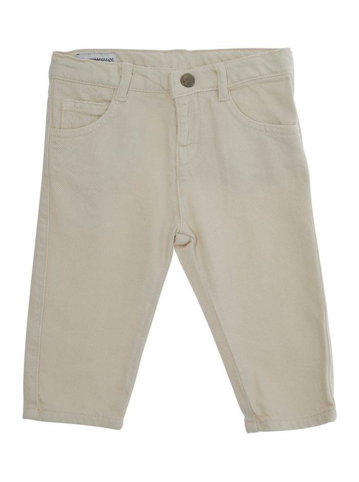 Beige Pants With Logo Embroidery On The Rear Cotton Boy Trousers