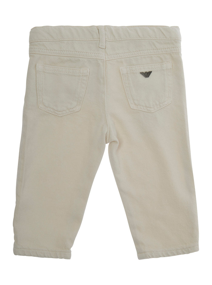 Beige Pants With Logo Embroidery On The Rear Cotton Boy Trousers