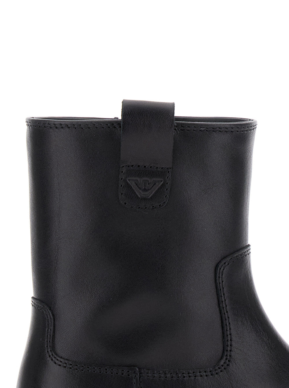 Black Boots with Logo Patch and Side Zip Closure in Leather Boy Calf