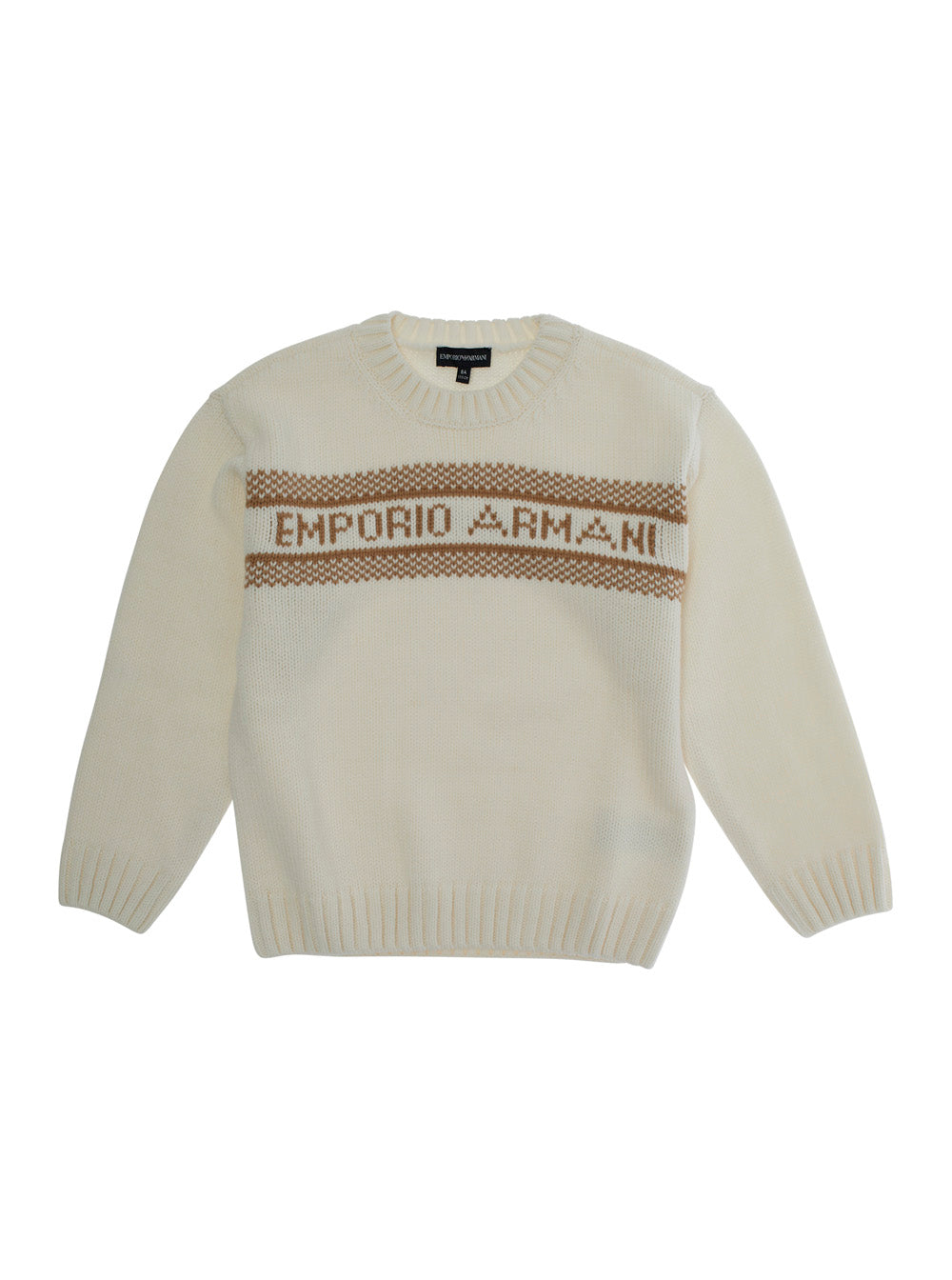 White Crewneck Sweater With Maxi Logo Lettering On The Front And Ribbed Trims Wool Blend Boy Virgin Acrylic Jersey