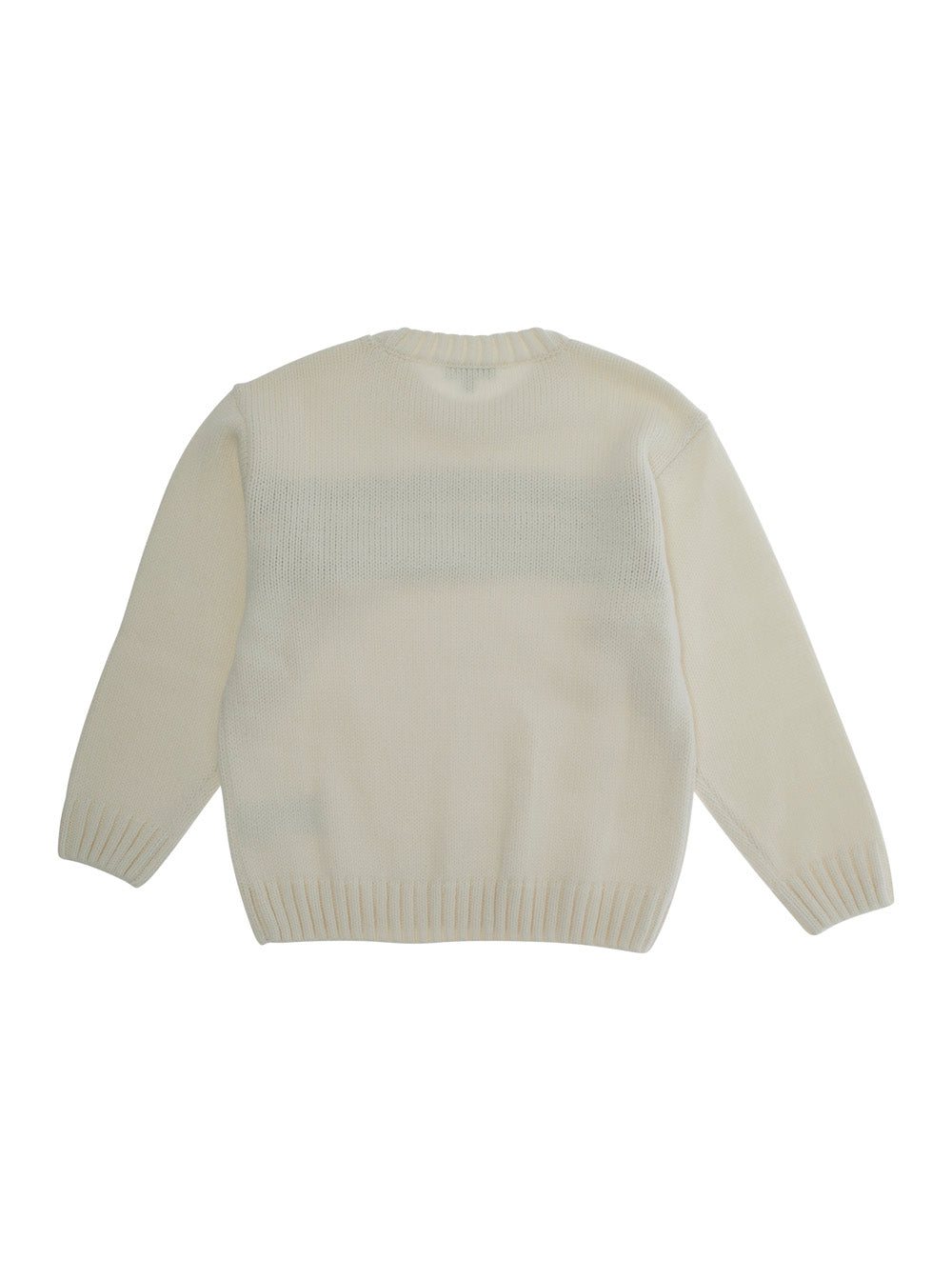 White Crewneck Sweater With Maxi Logo Lettering On The Front And Ribbed Trims Wool Blend Boy Virgin Acrylic Jersey