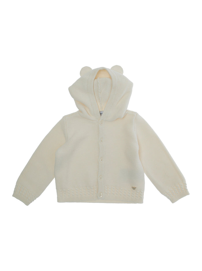 White Sweatshirt with Hood Ear Detail and Logo Embroidery on the Front in Cotton Cashmere Baby Sweatshirts