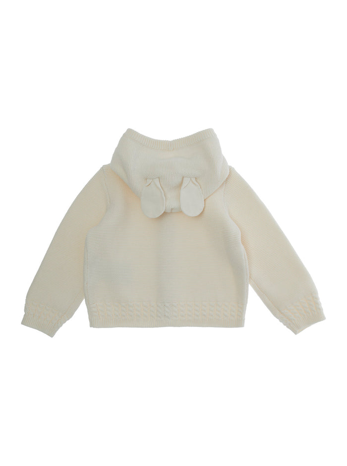 White Sweatshirt with Hood Ear Detail and Logo Embroidery on the Front in Cotton Cashmere Baby Sweatshirts
