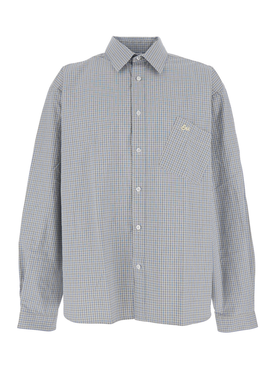 Beige Shirt With Check Motif And Logo Cotton