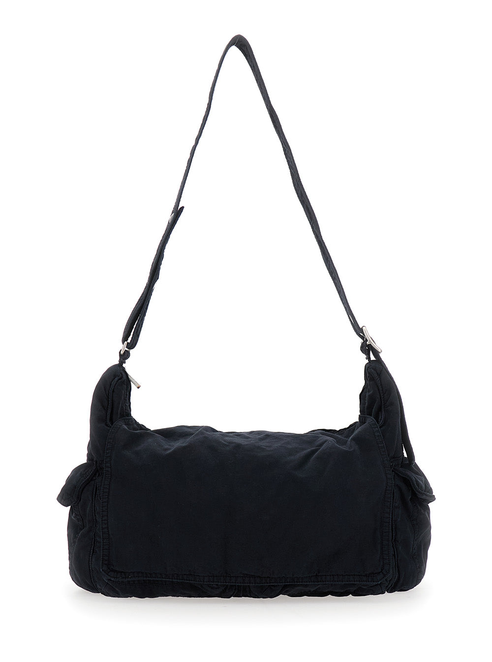 Black Shoulder Bag with Adjustable Strap in Cotton Twill Man