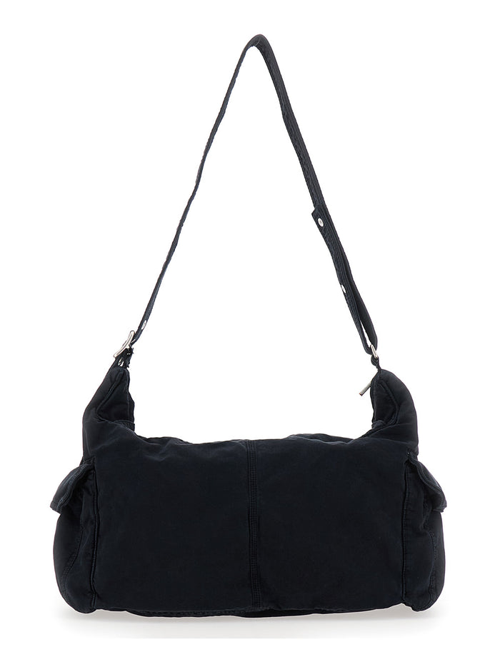 Black Shoulder Bag with Adjustable Strap in Cotton Twill Man