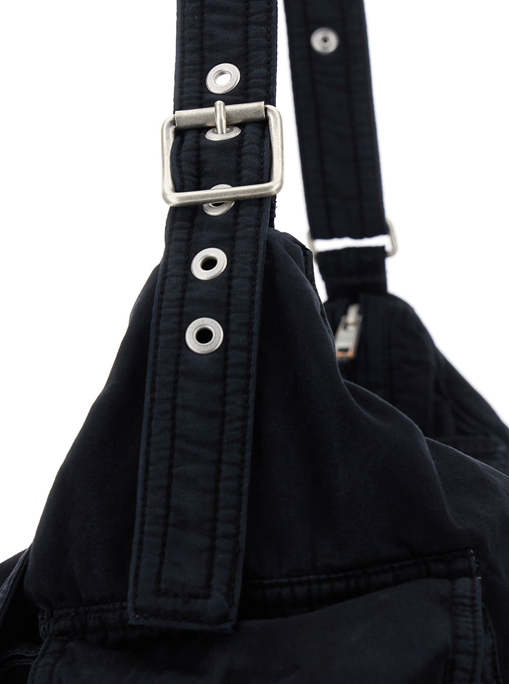 Black Shoulder Bag with Adjustable Strap in Cotton Twill Man