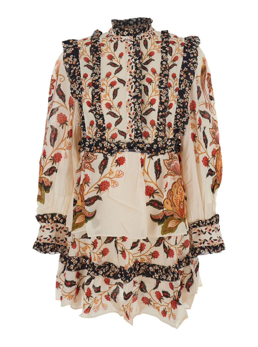 Multicolor Floral Print Ruched Dress Viscose Blend
