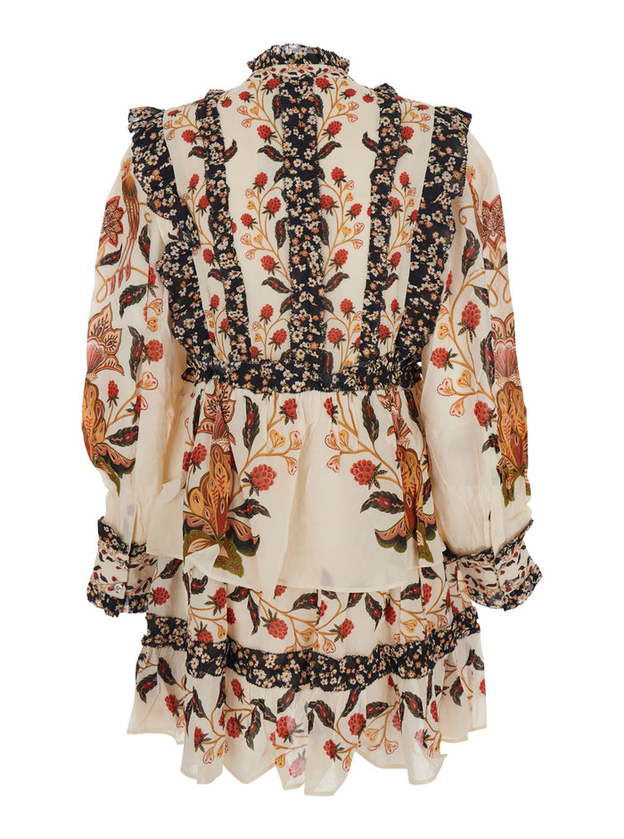 Multicolor Ruched Dress With All-Over Floral Print Viscose Blend Woman