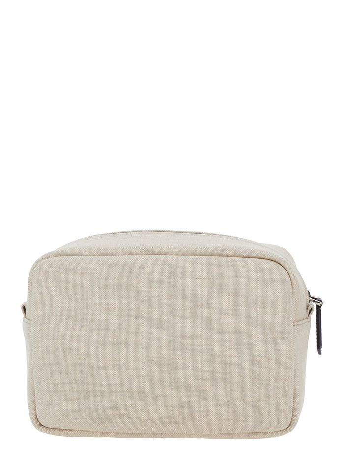 Beige Beauty Case with Logo Lettering and Bear on the Front in Cotton Blend Girl Polyester Elastane Clutches Pochettes