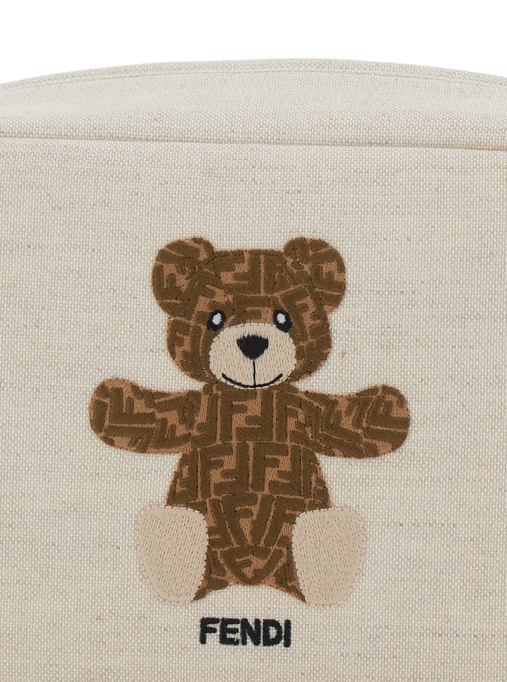 Beige Beauty Case with Logo Lettering and Bear on the Front in Cotton Blend Girl Polyester Elastane Clutches Pochettes