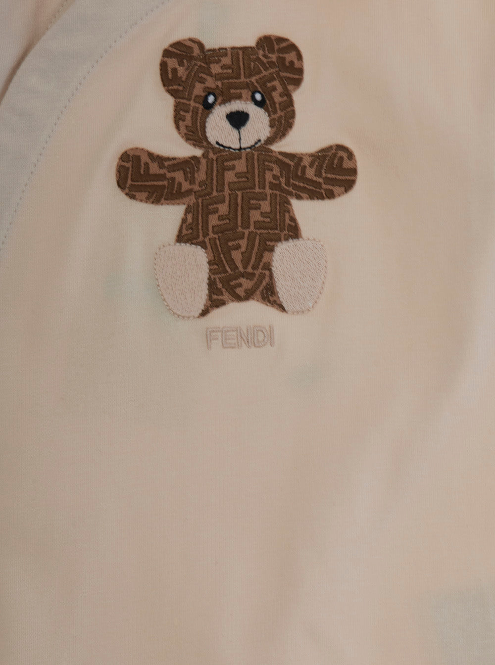 Beige Onesie and Beanie with Bear Embroidery in Stretch Cotton Baby Elastane Suits