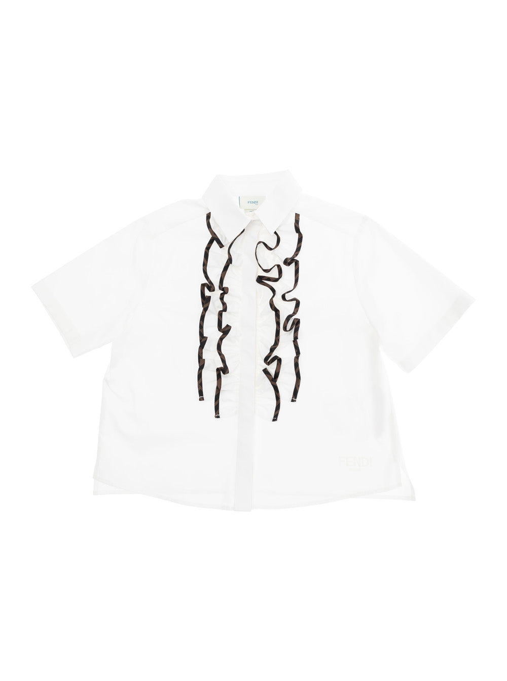 White Shirt with Classic Collar and Contrasting Ruched Detail in Cotton Girl Blouses