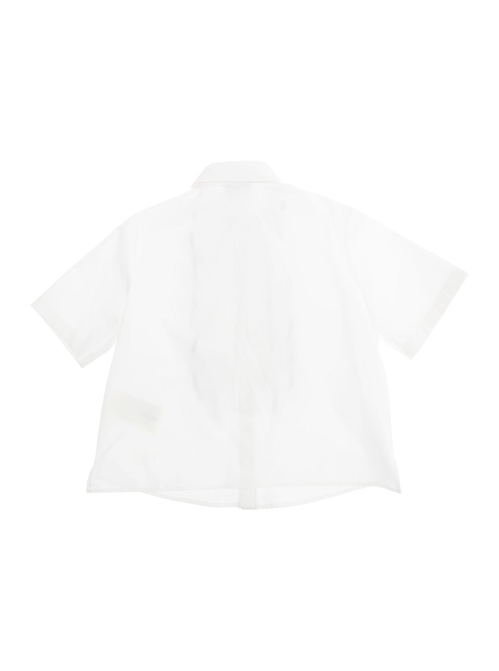 White Shirt with Classic Collar and Contrasting Ruched Detail in Cotton Girl Blouses