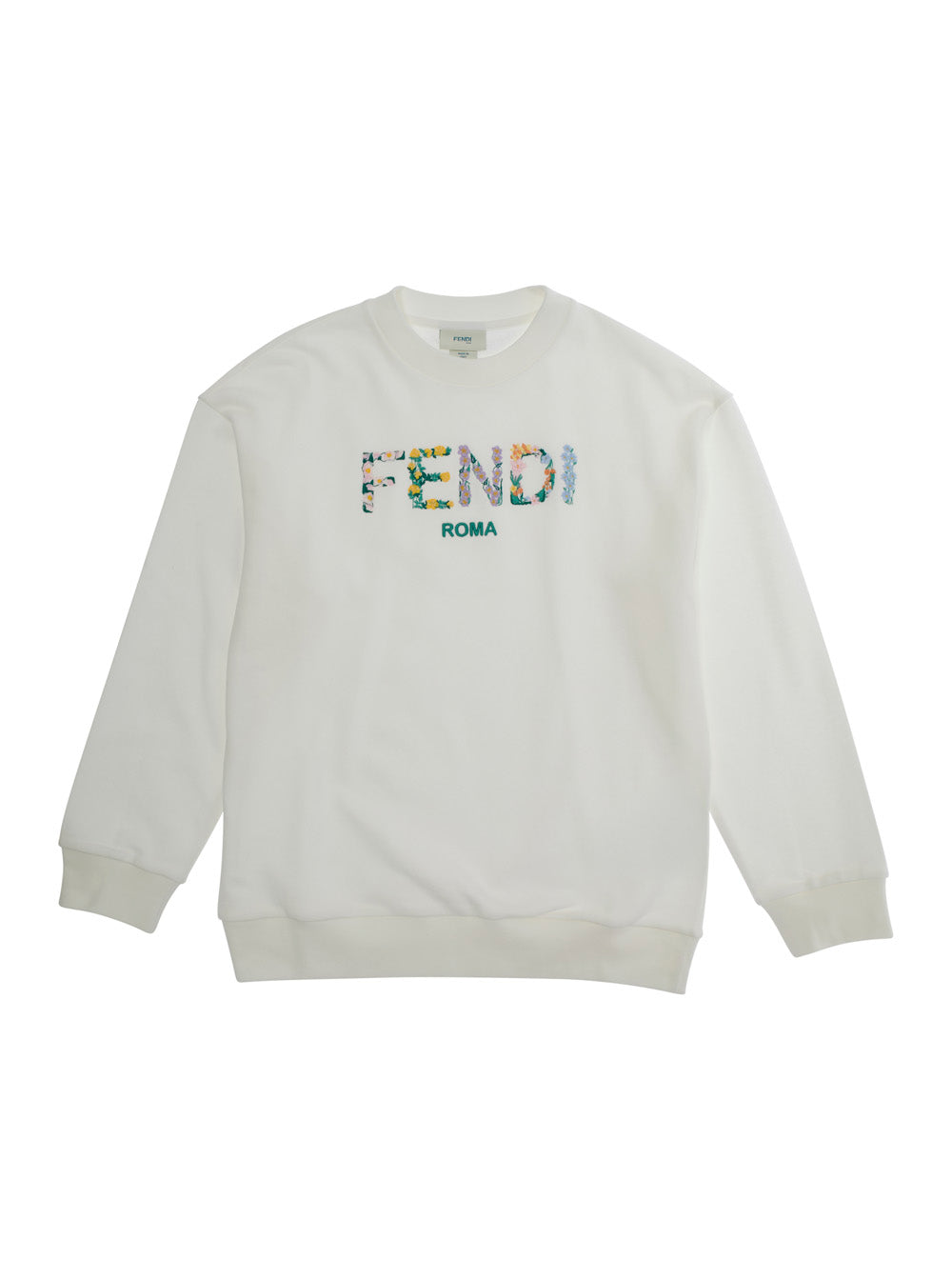 White Sweatshirt with Round Neck and Logo Lettering on the Front in Cotton Girl Sweatshirts