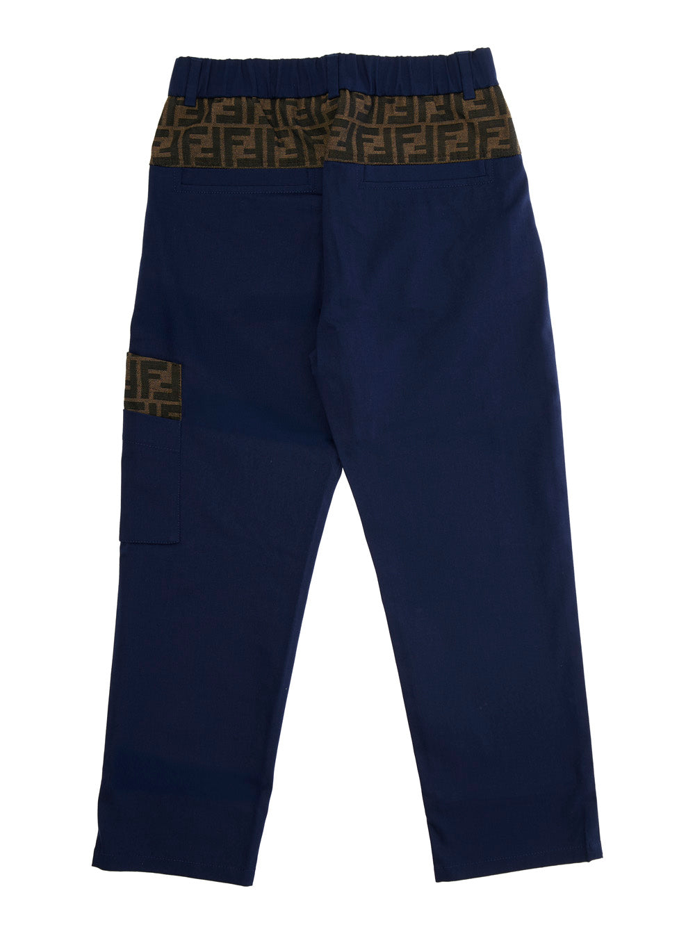 Blue Pants with Rear Elastic Waist and FF Embellishments in Cotton Boy Blu Trousers