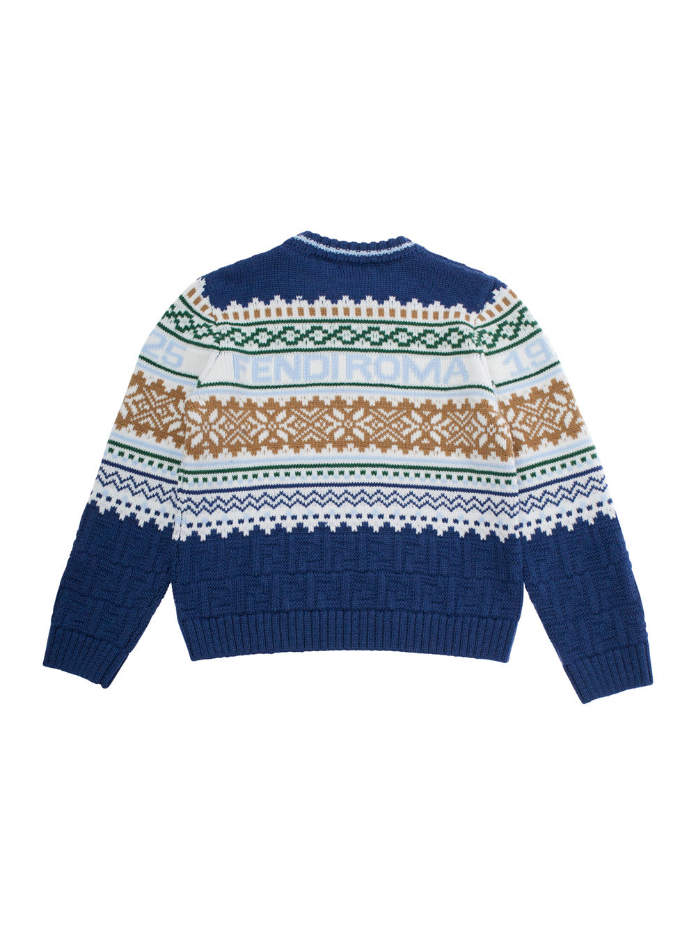 Multicolor Crewneck Sweater with Logo Lettering and Geometric Embroidery in Wool Boy Virgin Jersey