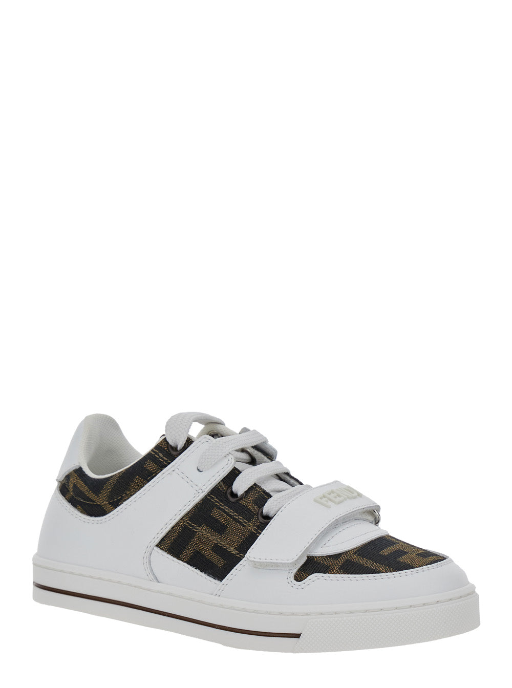 White Sneakers with All-Over FF Motif in Leather Boy Calf