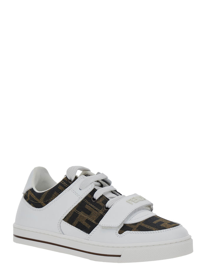 White Sneakers with All-Over FF Motif in Leather Boy Calf