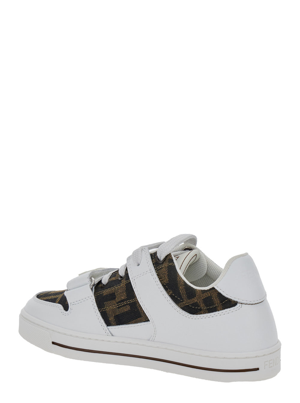 White Sneakers with All-Over FF Motif in Leather Boy Calf