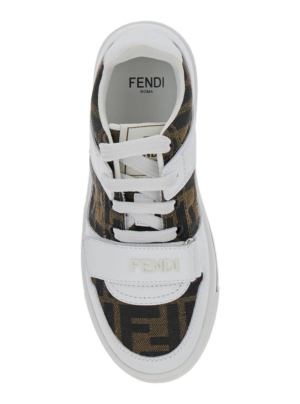 White Sneakers with All-Over FF Motif in Leather Boy Calf