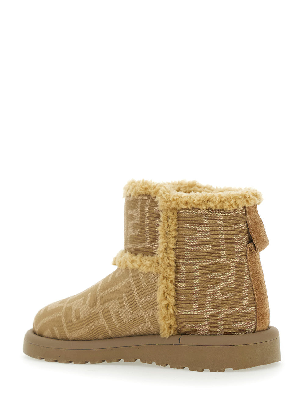 Beige Ankle Boots with All-Over FF Motif in Fabric Girl Polyamide Cotton