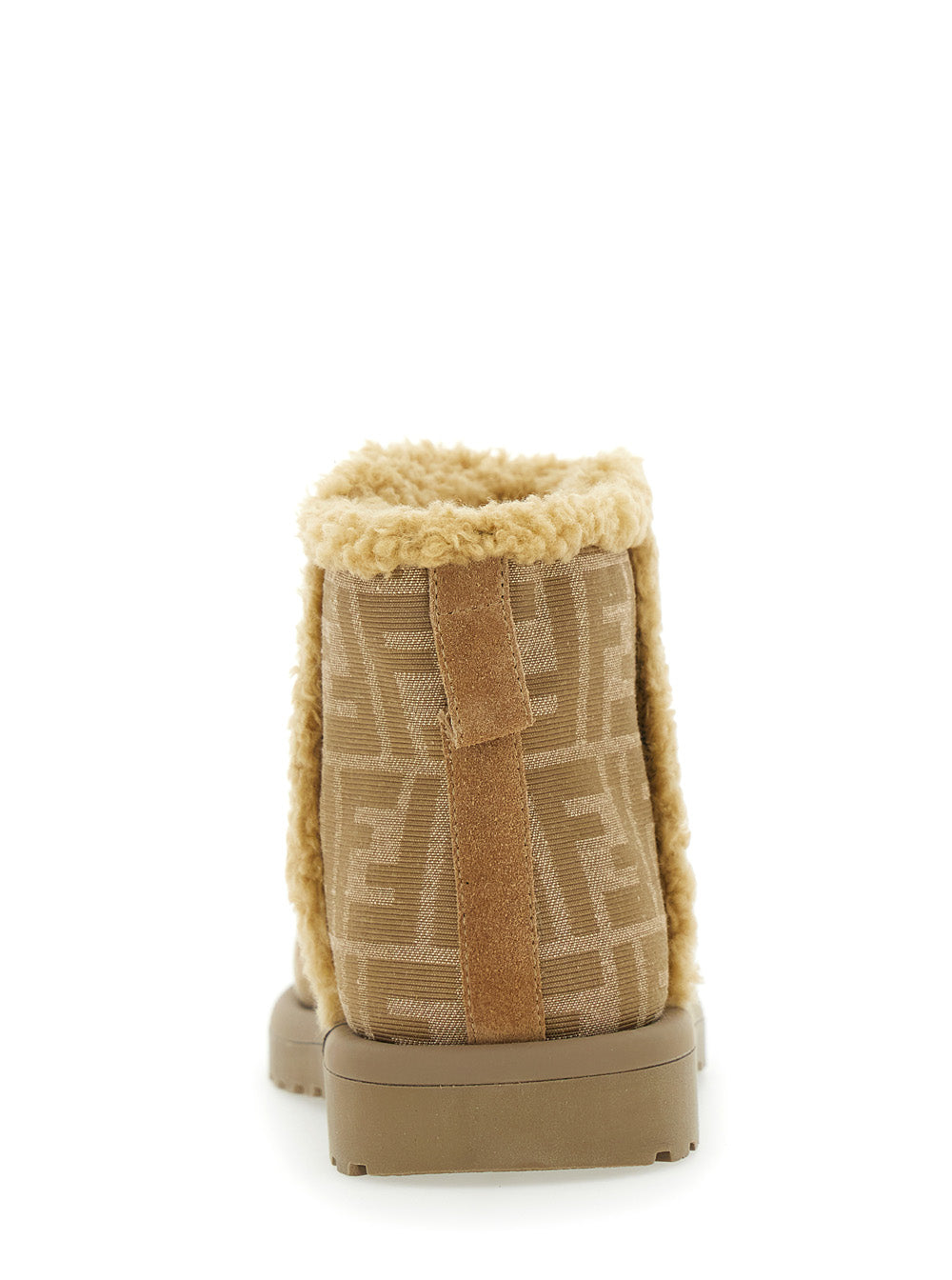 Beige Ankle Boots with All-Over FF Motif in Fabric Girl Polyamide Cotton