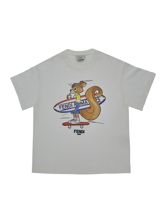 Grey Crewneck T-Shirt With Print On The Front Cotton Boy White Tshirts And Polo Shirts