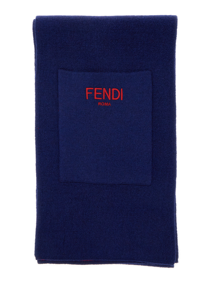 Blue Wraparound Scarf with Logo Patch on the Front in Wool and Cashmere Boy Blu Polyamide Scarfs Foulards
