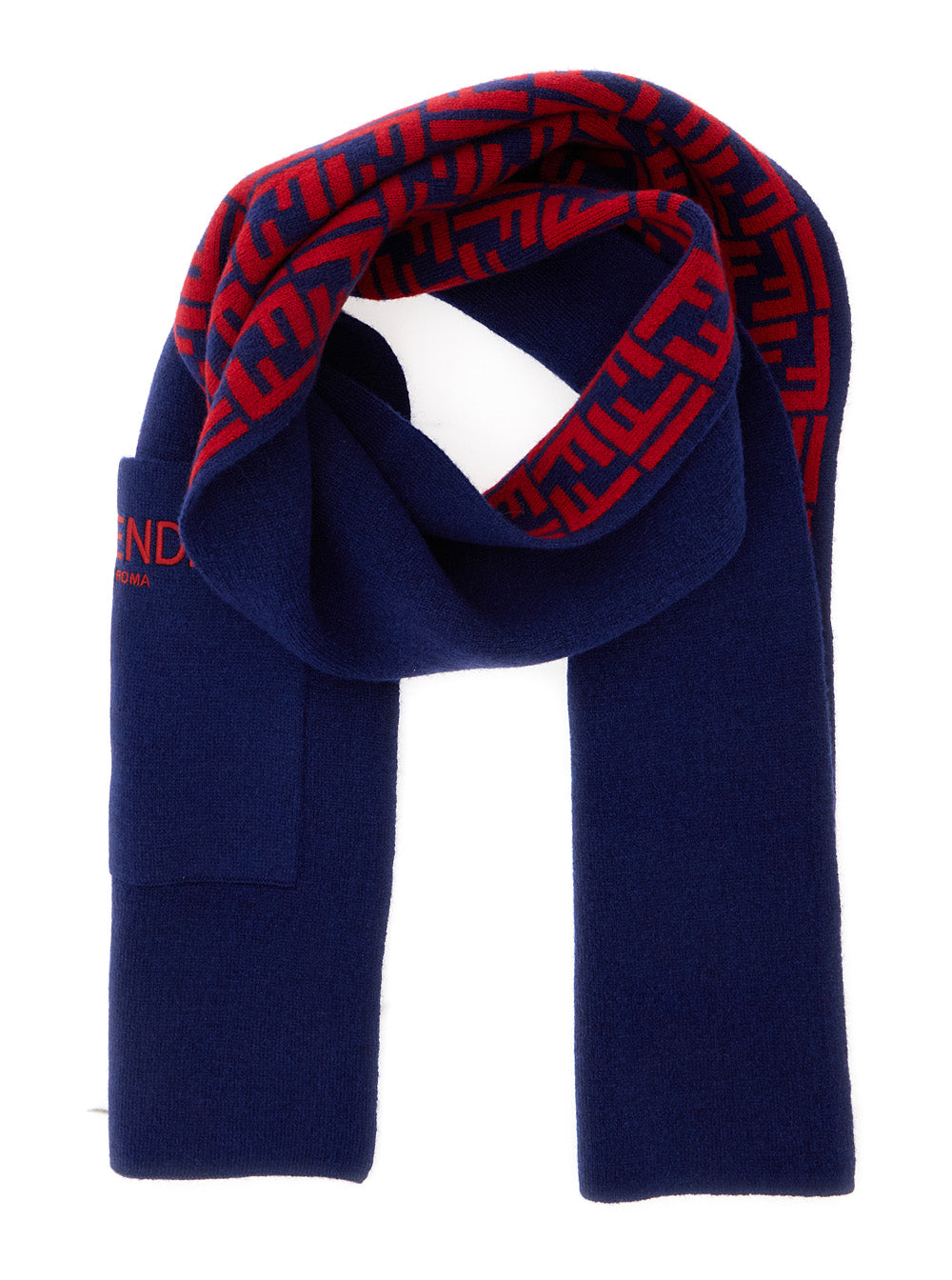 Blue Wraparound Scarf with Logo Patch on the Front in Wool and Cashmere Boy Blu Polyamide Scarfs Foulards