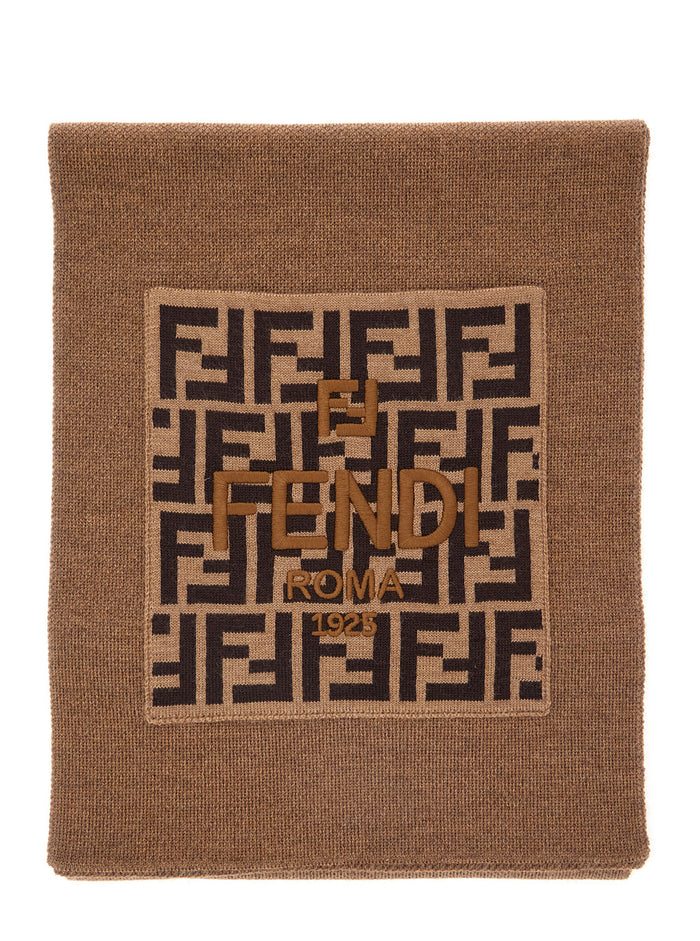 Brown Scarf With Maxi Ff Logo On The Front Wool Boy Virgin Scarfs And Foulards