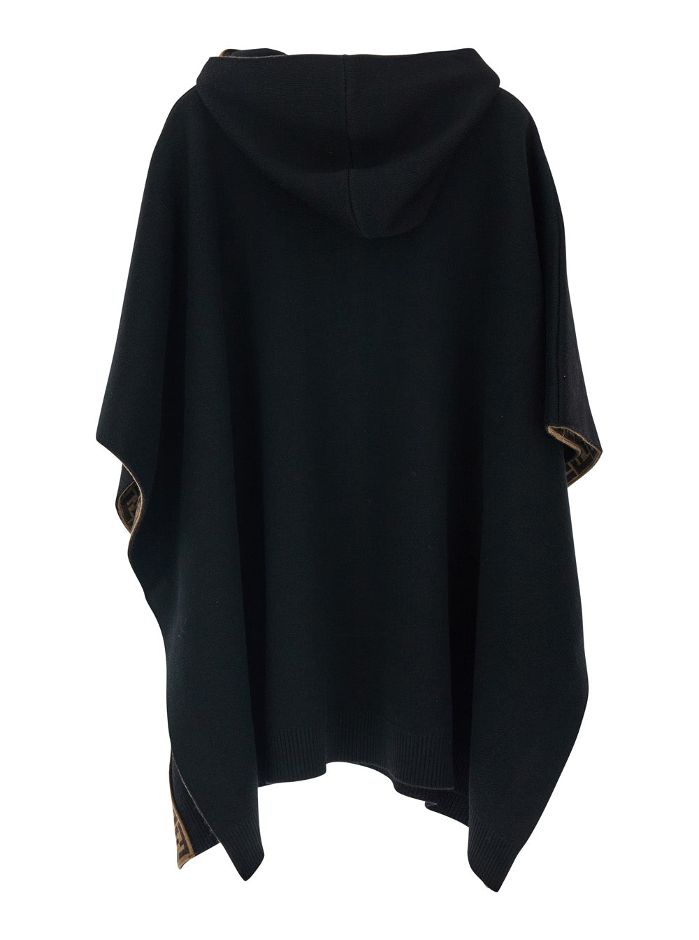 Black Hooded Cape with Logo Lettering on the Front in Virgin Wool Girl Outerwear