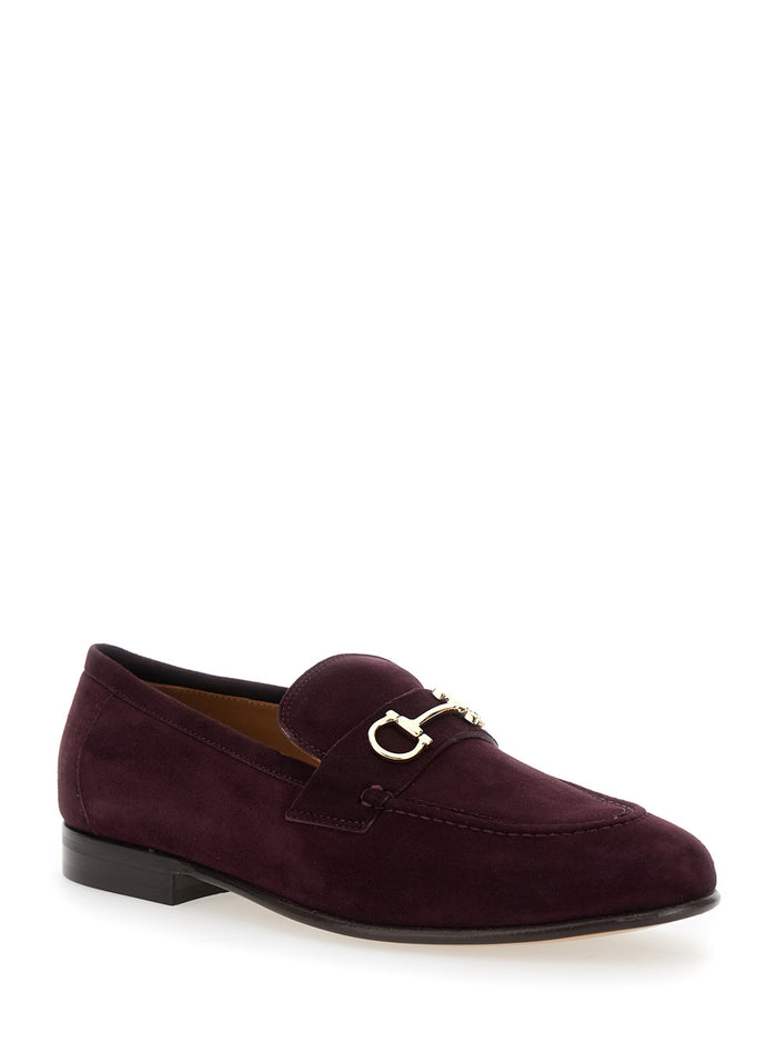 Bordeaux Loafers with Gancini Plaque on the Front and Low Heel in Suede Woman Goat