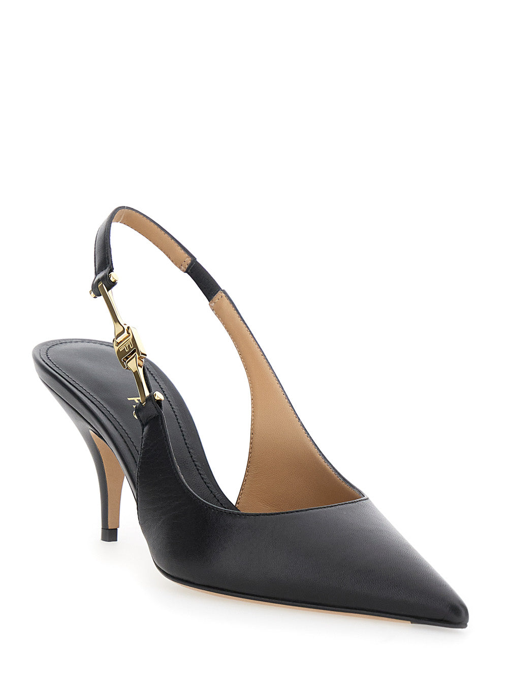 Tally Black Slingback Pumps with Medium Stiletto Heel in Leather Woman Goat Heels