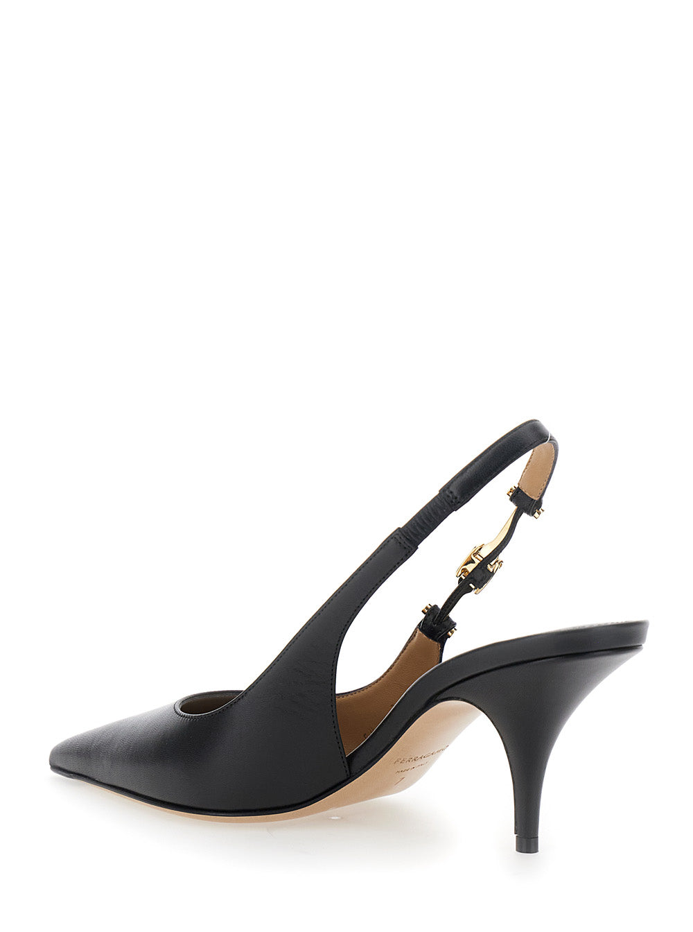 Tally Black Slingback Pumps with Medium Stiletto Heel in Leather Woman Goat Heels