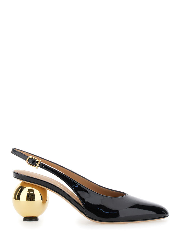 Tessie Black Slingback Pumps with Spherical Heel in Patent Leather Woman Cow Heels