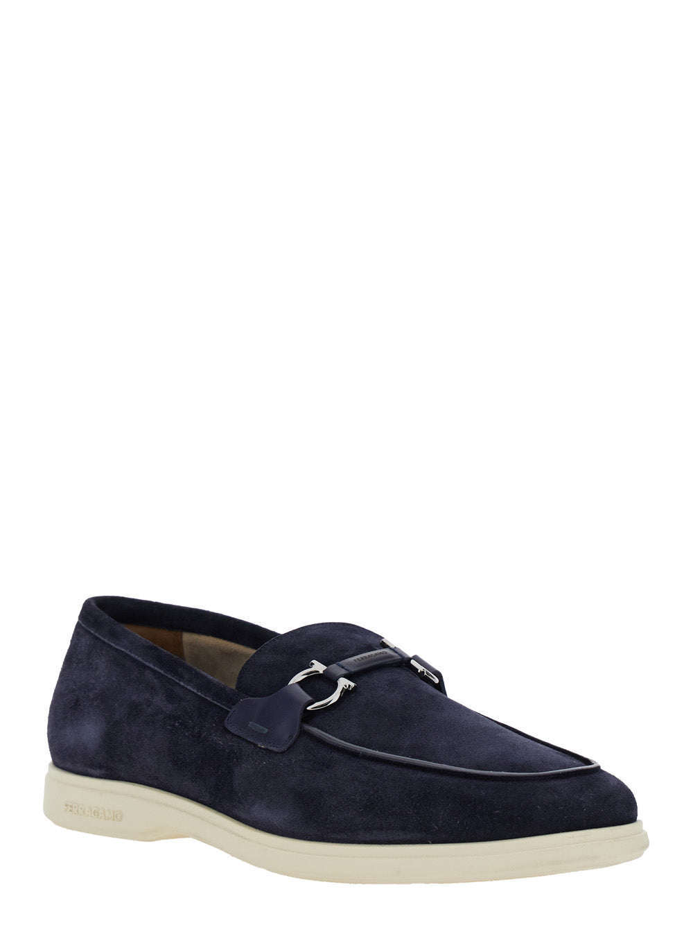 Cosimo Blue Loafers with Metallic Hooks on the Front in Suede Man Blu Calf