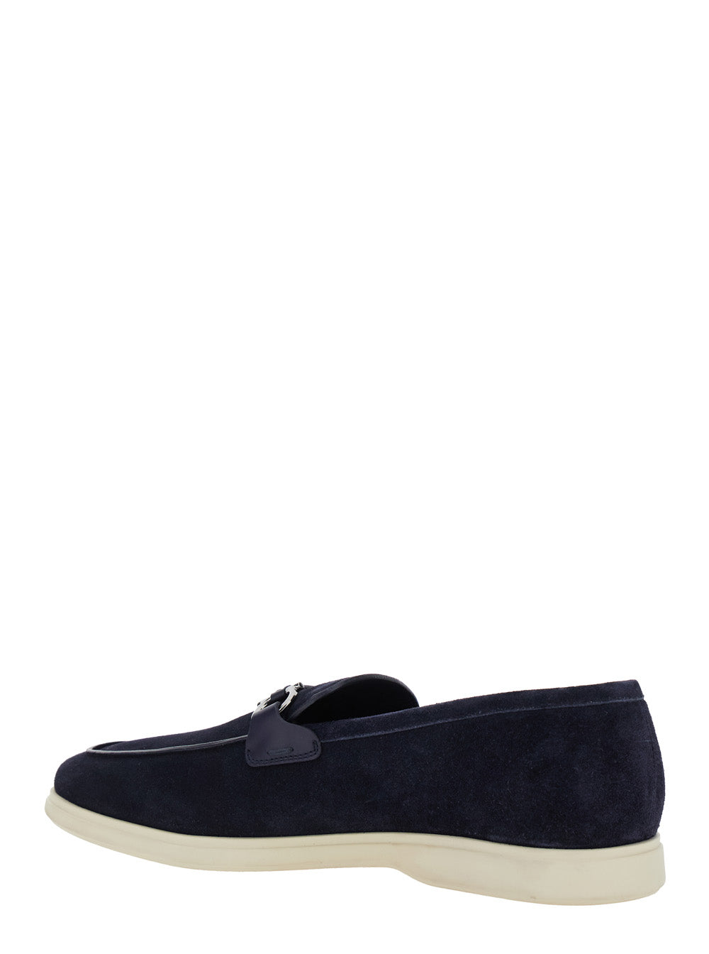 Cosimo Blue Loafers with Metallic Hooks on the Front in Suede Man Blu Calf