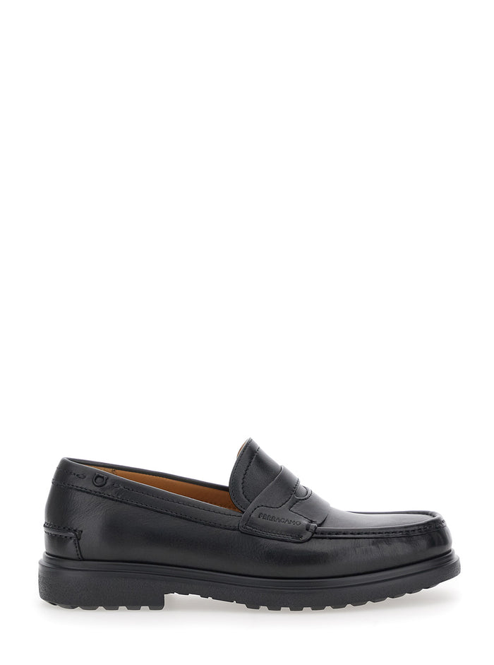 Brema Black Loafers With Tonal Stitching And Almond Toe Leather Man Calf