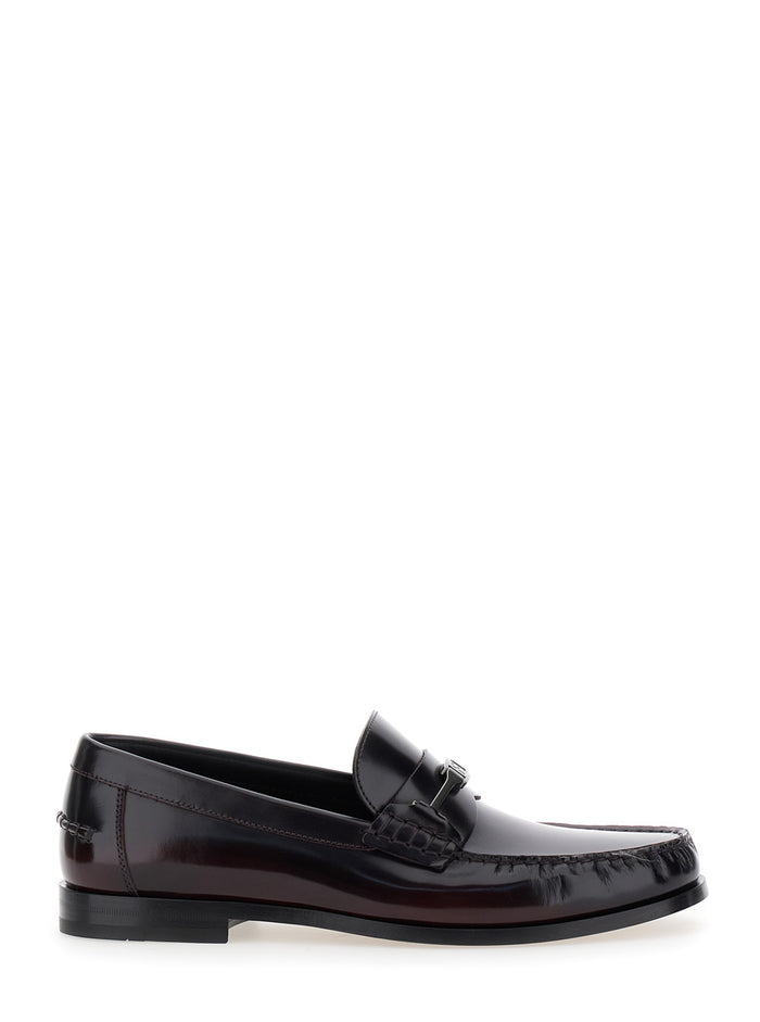 Harry Dark Burgundy Loafers with Almond Toe and Logo Plaque Detail in Leather Man Bordeaux Calf