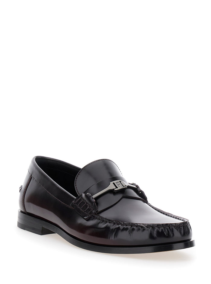 Harry Dark Burgundy Loafers with Almond Toe and Logo Plaque Detail in Leather Man Bordeaux Calf