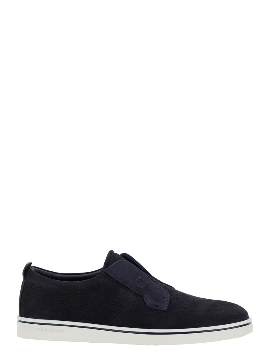 Blue Laceless Oxford Shoes With Round Toe Calf Trainers