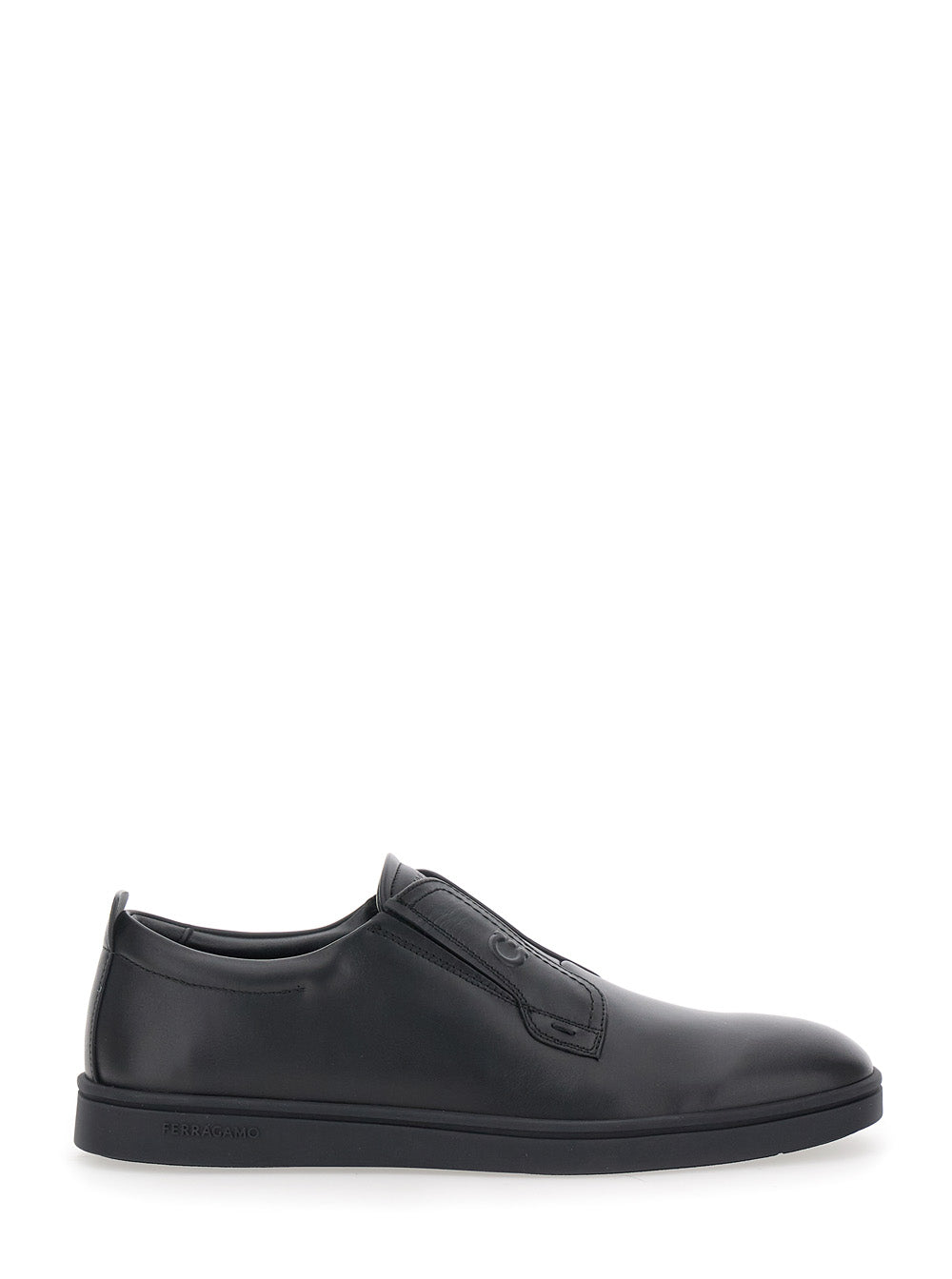 Alfie Black Sneakers With Gancini Detail On The Side And Embossed Logo Lettering In Leather Man Calf