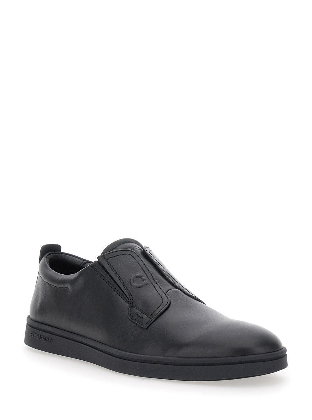 Alfie Black Sneakers With Gancini Detail On The Side And Embossed Logo Lettering In Leather Man Calf