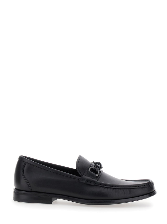 Alain Black Loafers With Almond Toe And Gancini On The Front Leather Man Calf