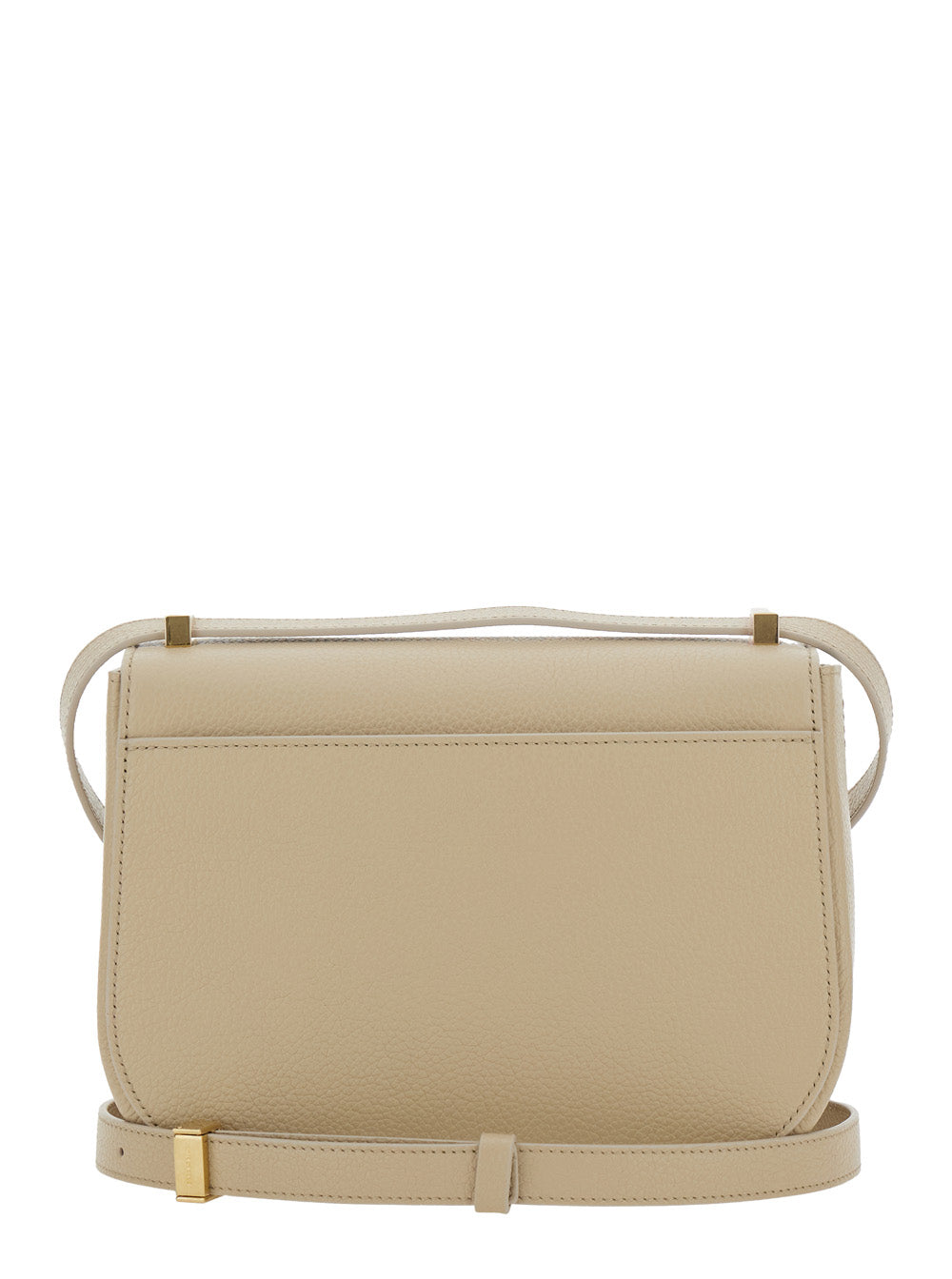 Beige Shoulder Bag With Metal Gancini Detail On The Front Hammered Leather Woman Calf Crossbody