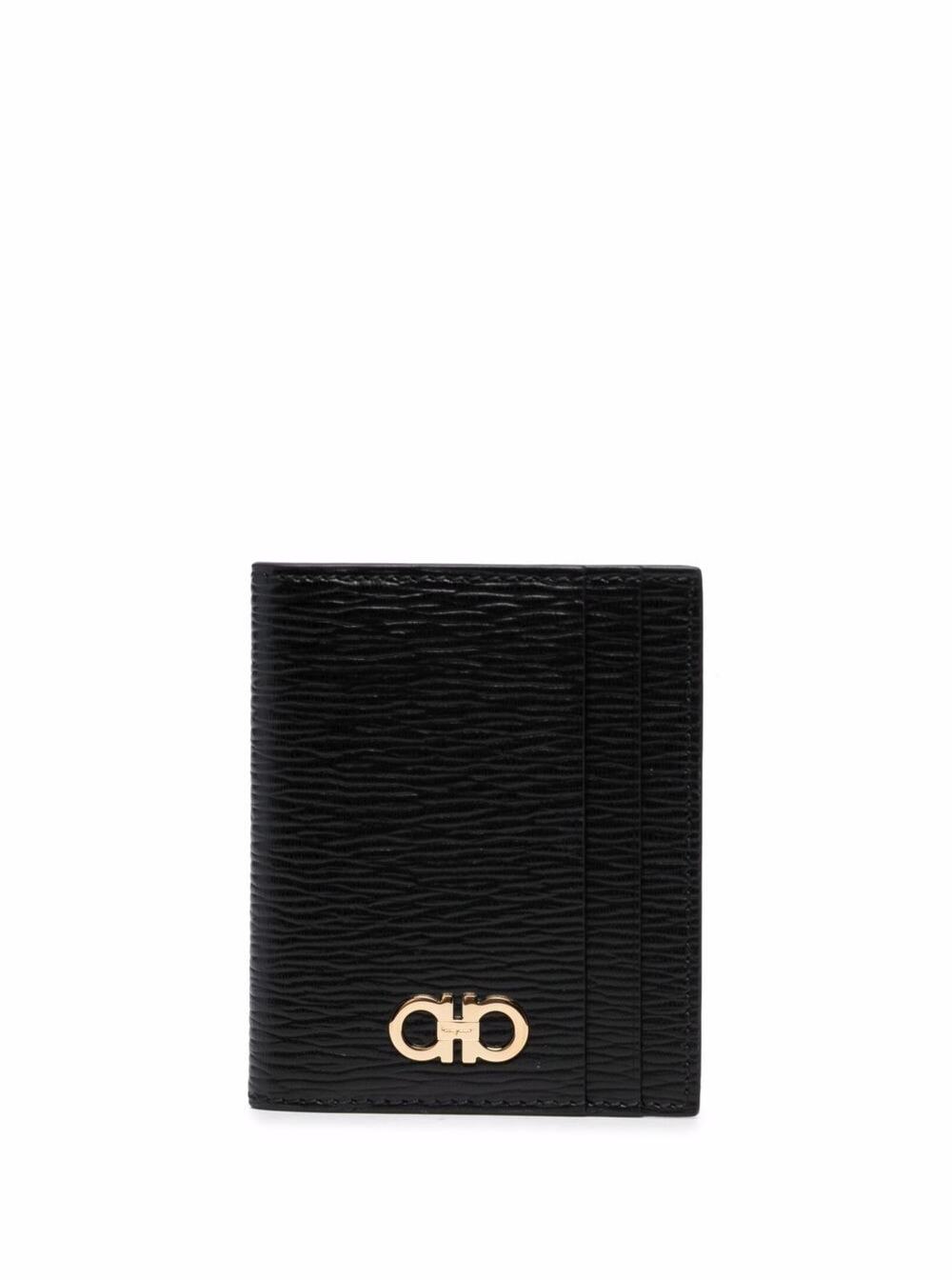 Black Cardholder With Gold-Tone Gancini Logo Calf Leather Man Products