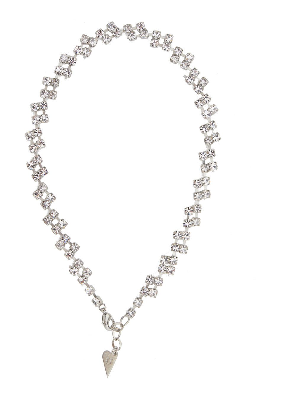 Metallic Necklace With Heart-Shaped Clasp And Cryatal Embellishments Brass Woman Necklaces