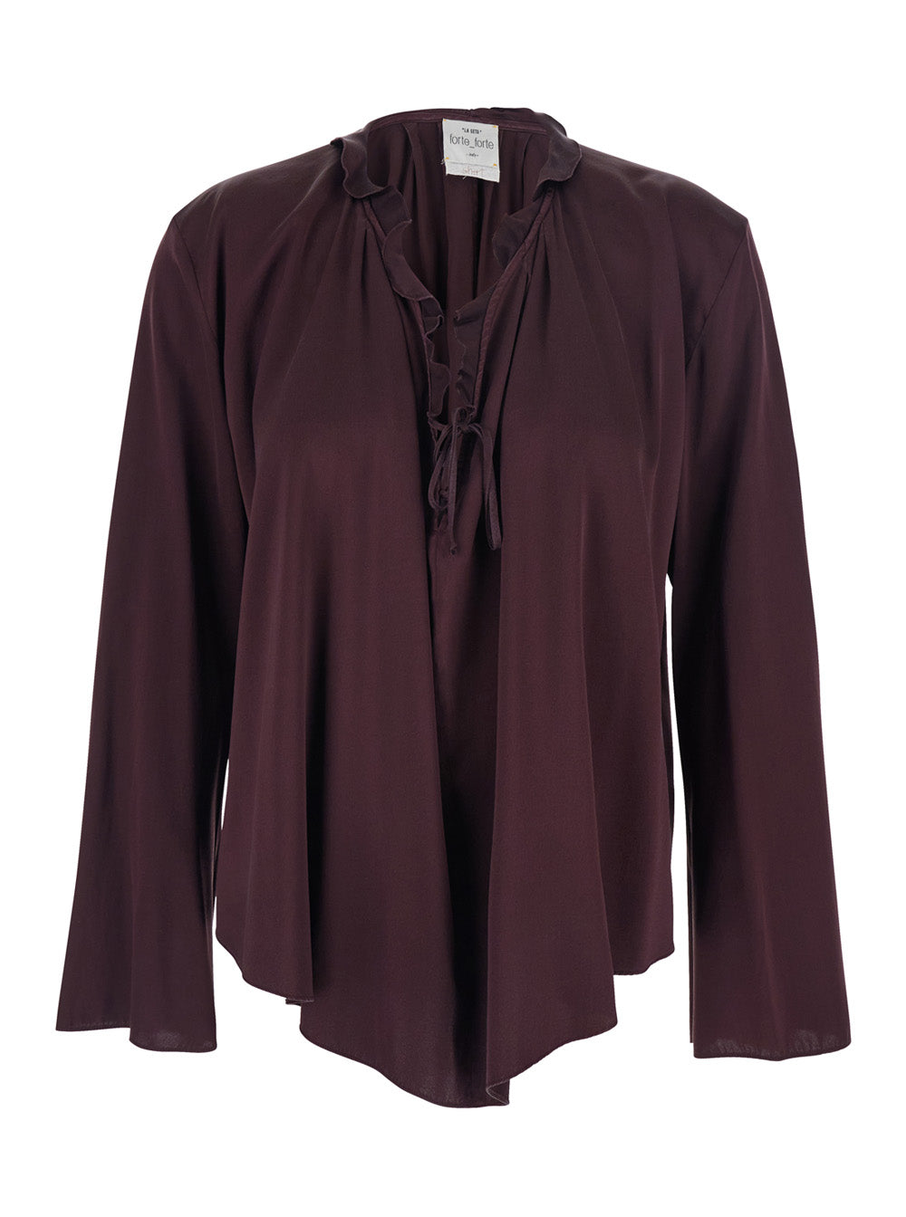 Bordeaux Blouse With Drawstring At The Neck Silk Blend Woman Elastane Shirts And Blouses